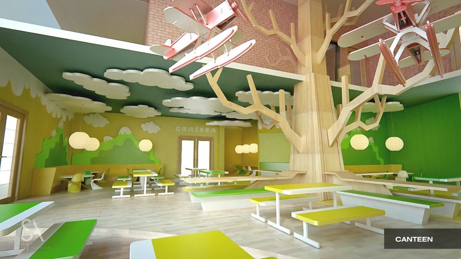 Дерево в интерьере детских садов