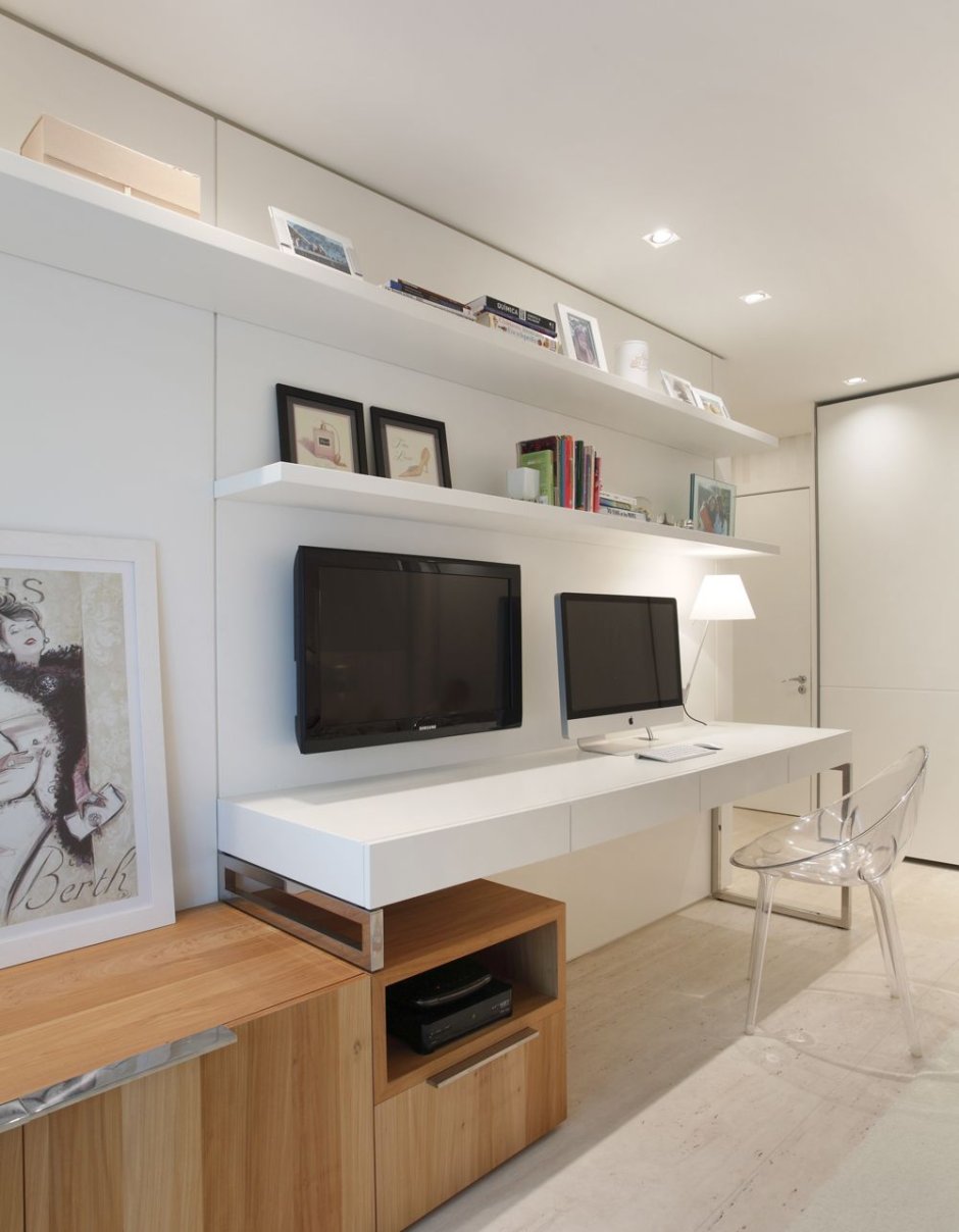 Подвесная тумба под телевизор с рабочим местом