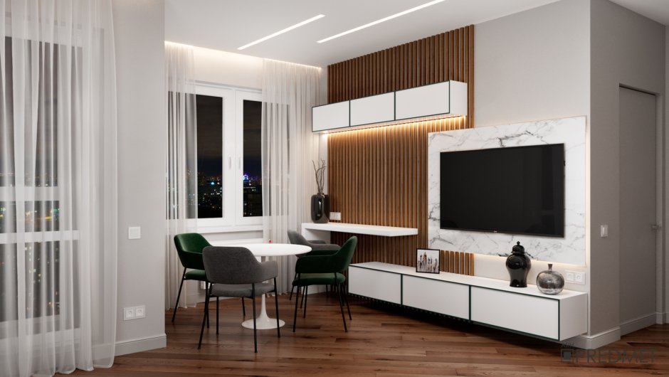 ТВ зона с рабочим местом в гостиной Минимализм