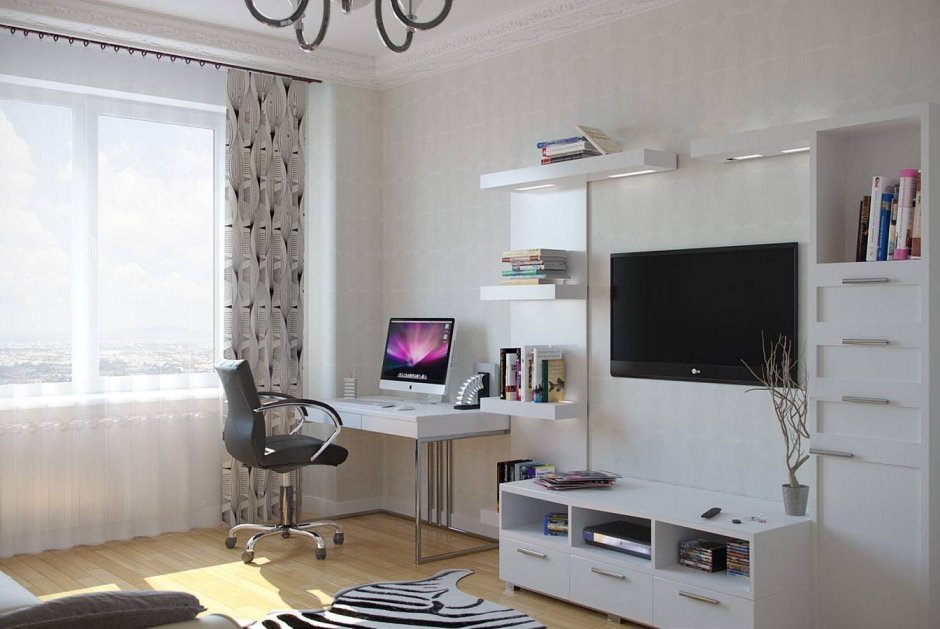 Кухня гостиная с ТВ зоной