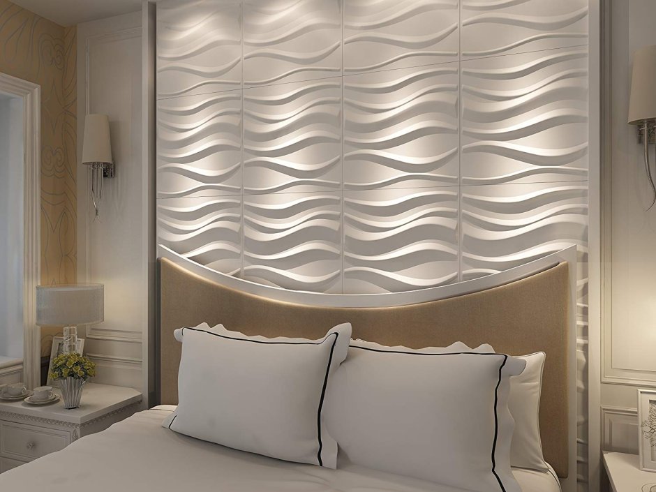 Гипсовые 3д панели в спальне