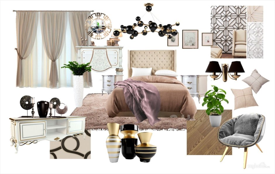 Коллаж интерьера спальни