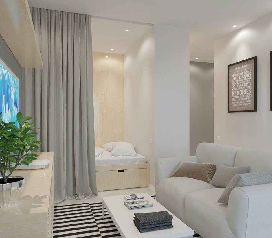 Зонирование комнаты цветом стен