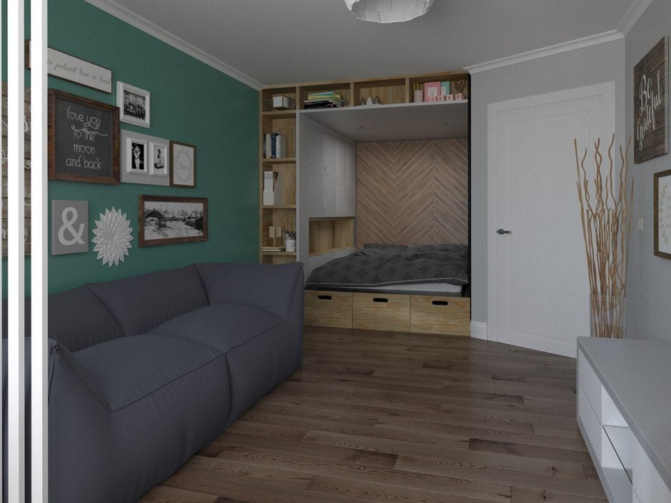 Спальня ниша в однокомнатной квартире