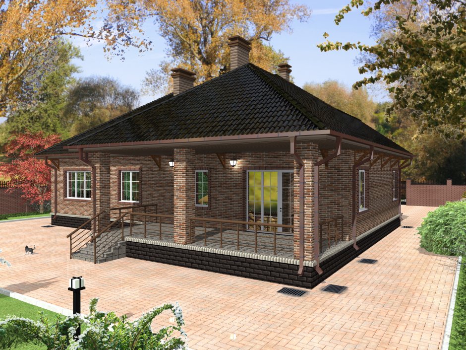 Одноэтажный дом с крыльцом