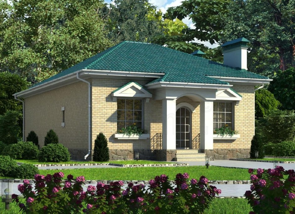 Одноэтажный дом с крыльцом