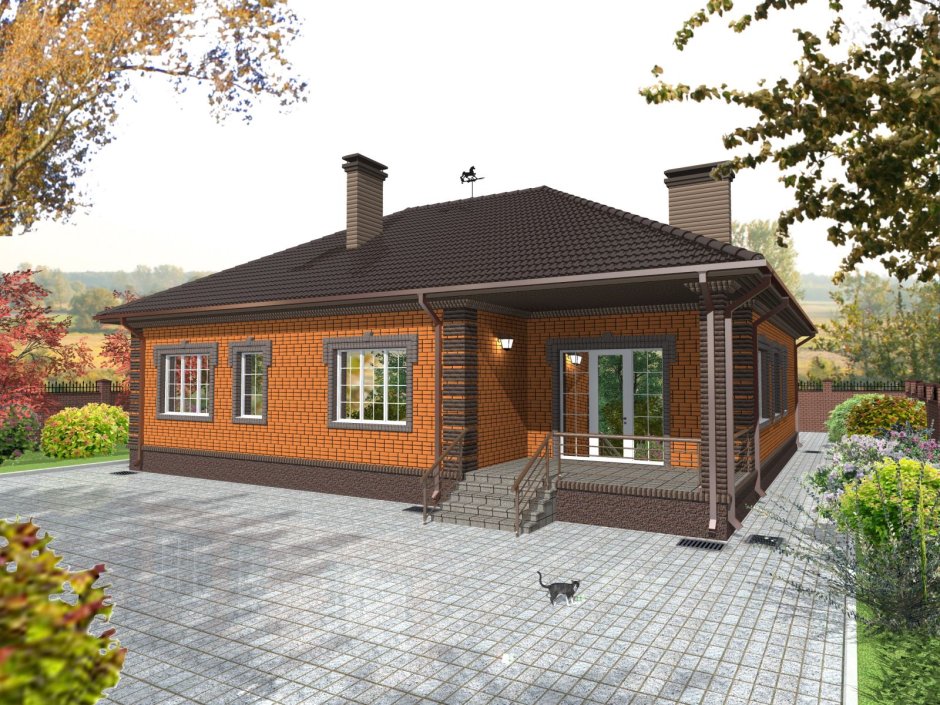 Одноэтажный дом с верандой