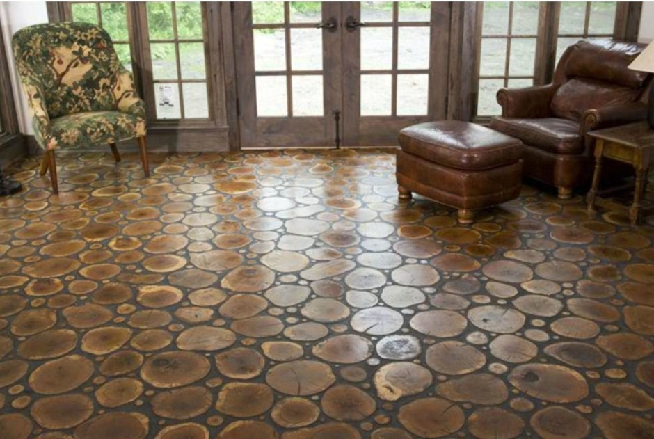 Пол из срезов дерева