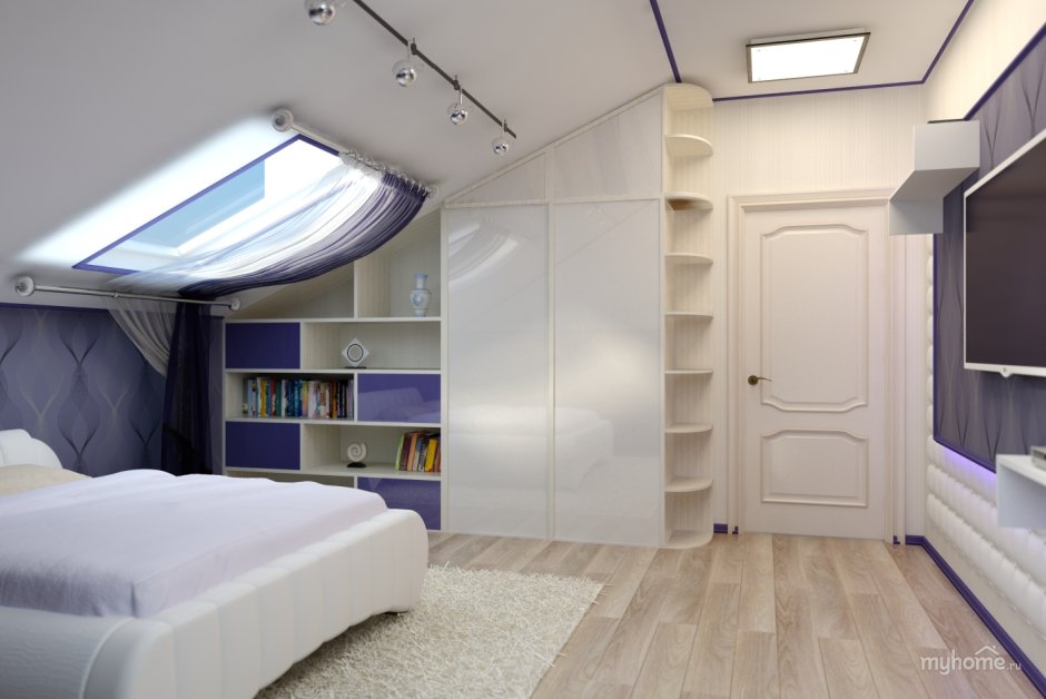 Шкаф в спальню с мансардным потолком