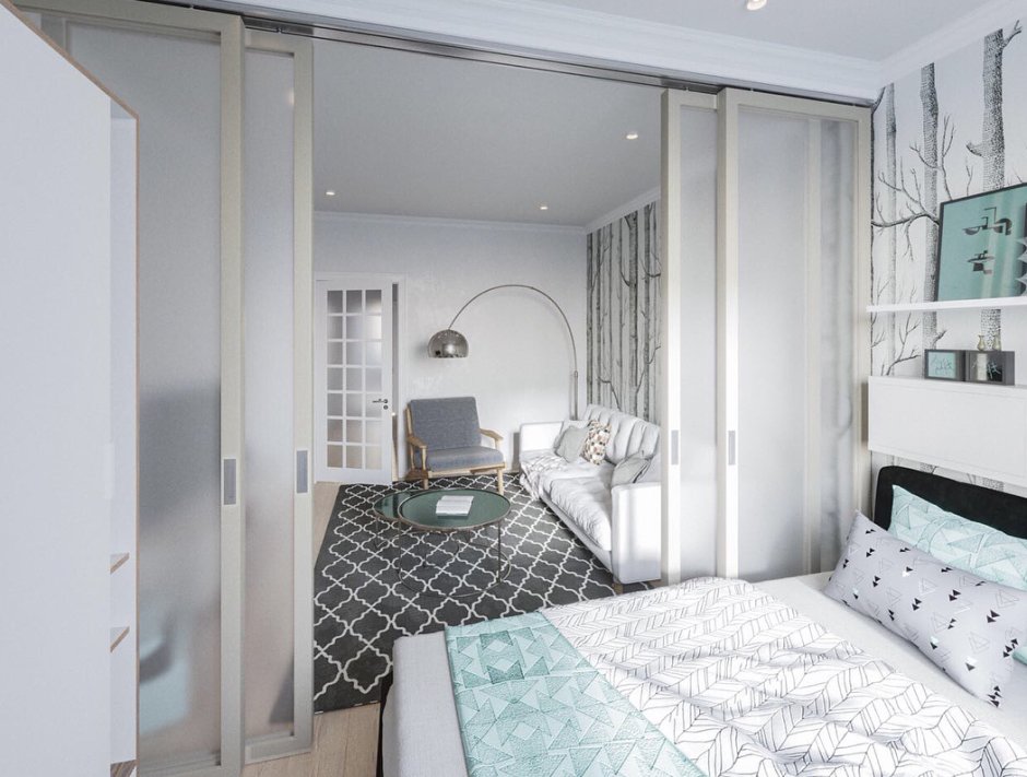 Спальня-гостиная 20 кв.м прямоугольная планировка