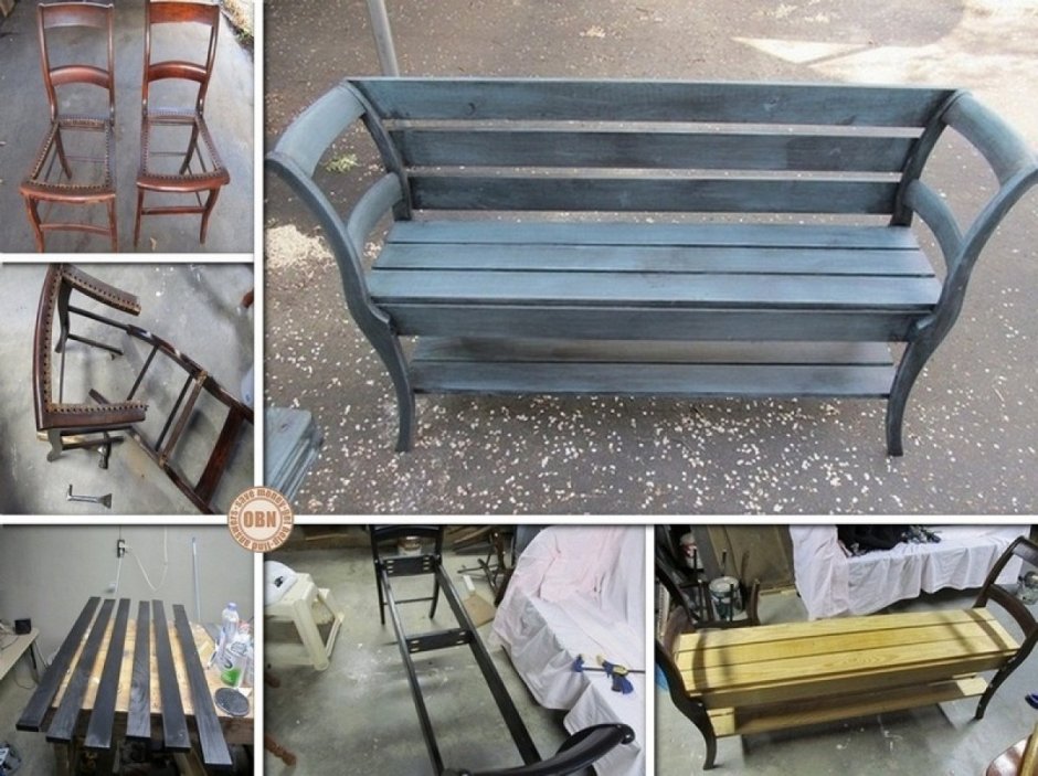 Скамейка из старых стульев