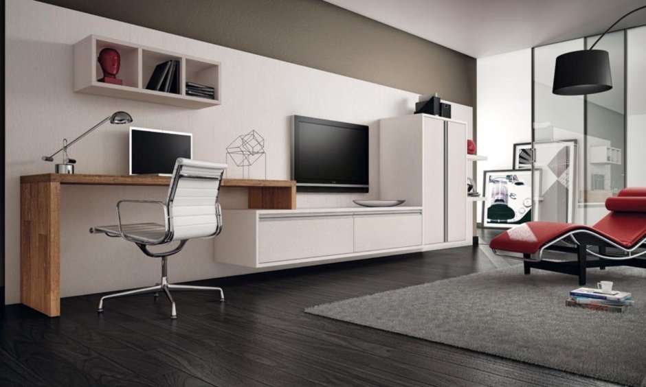 Гостиная с письменным столом в современном стиле