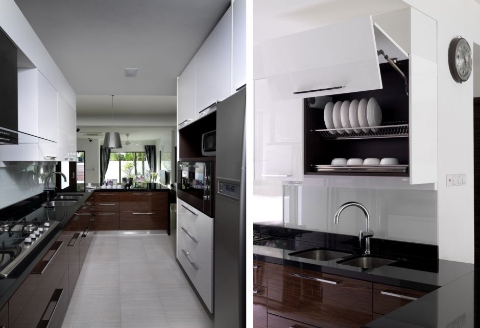 Черный холодильник в интерьере