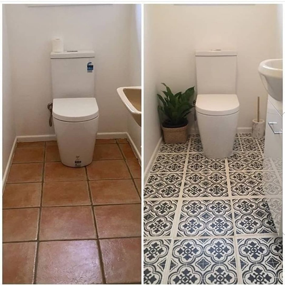 Крашеная плитка на полу