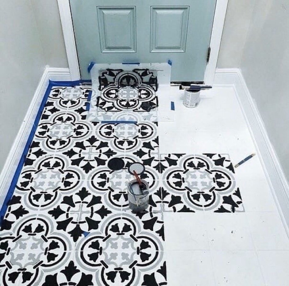 Покраска плитки на полу