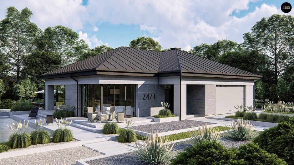 Гараж с четырехскатной крышей