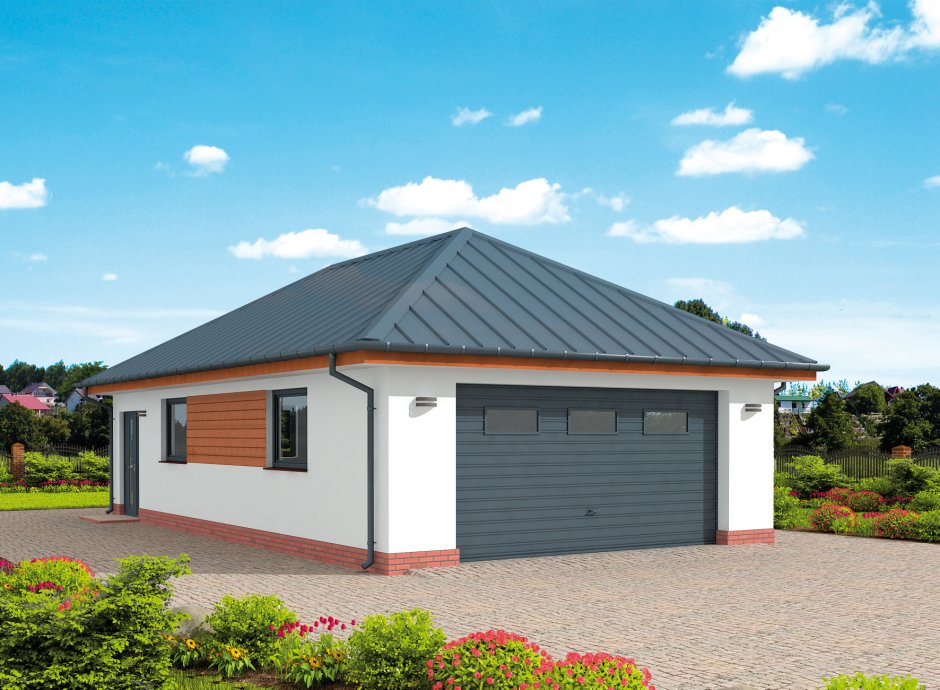 Гараж с вальмовой крышей
