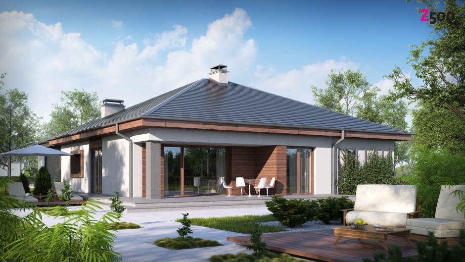 Одноэтажный дом с колоннами