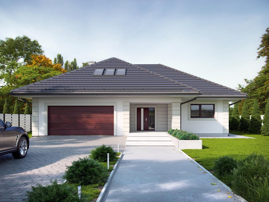 Дом с террасой на крыше гаража