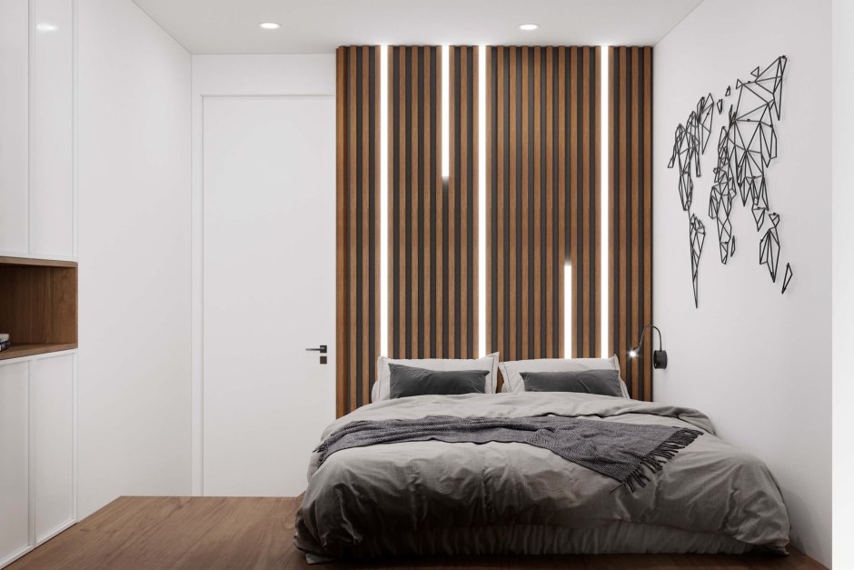 Черная стена с деревянными рейками