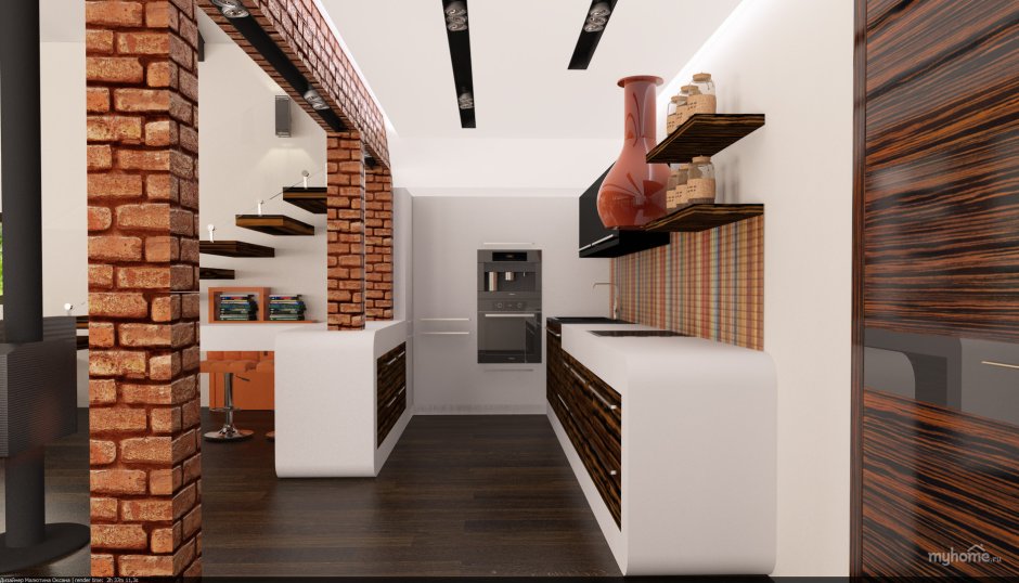 Кирпичная колонна в интерьере