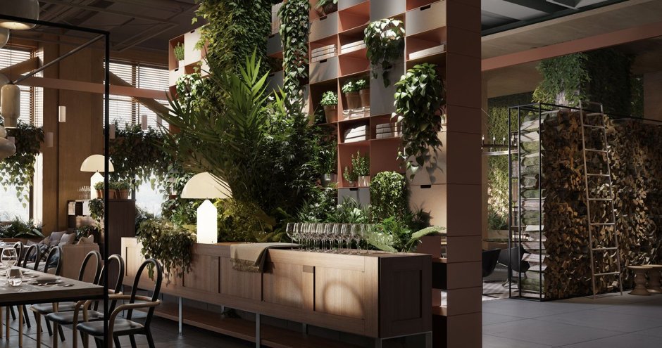 Экостиль в интерьере кафе ресторана