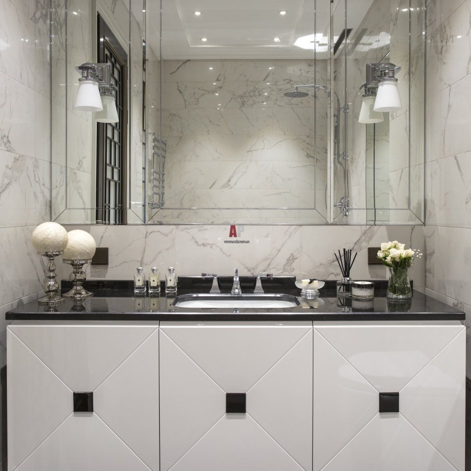 Ванная белый мрамор с золотом