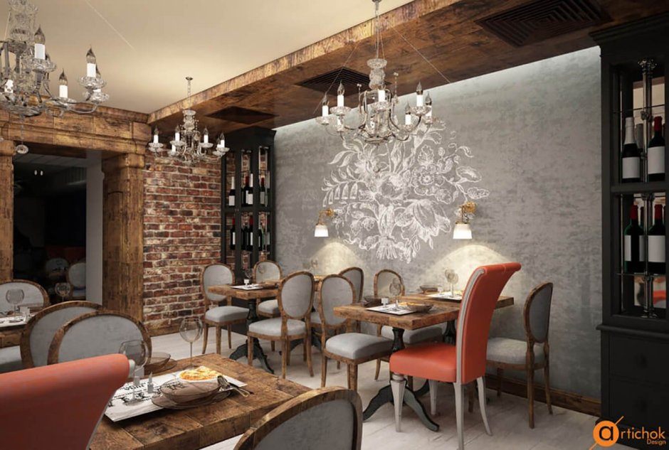 Кирпич и дерево интерьер ресторанов