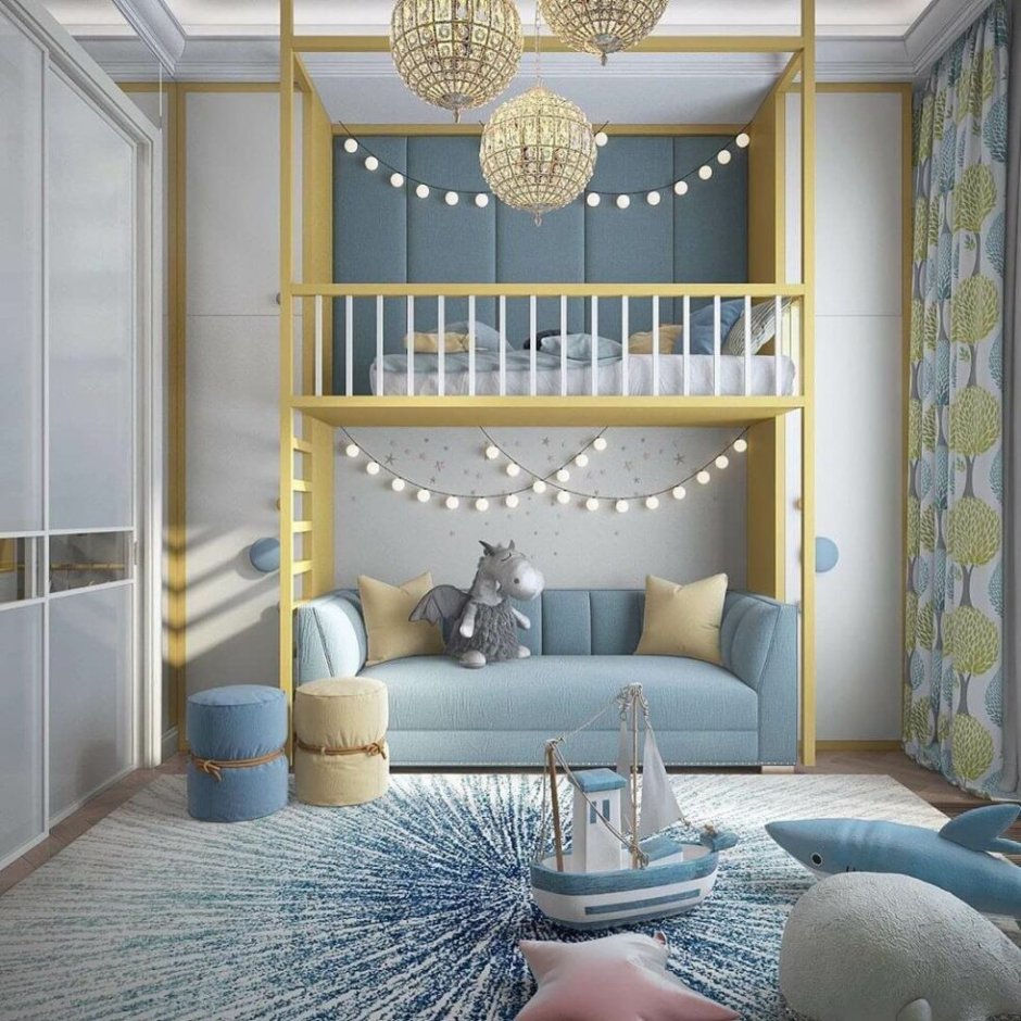 Серо белая детская комната для школьника