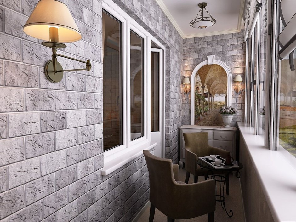 Декоративный кирпич на балконе