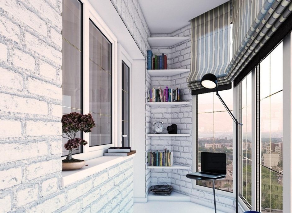 Отделка балкона кирпичиками