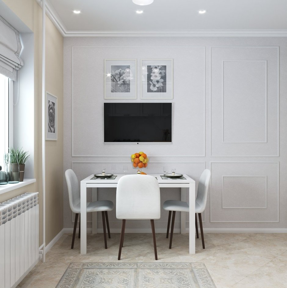 Молдинг в интерьере обеденной зоны на кухне