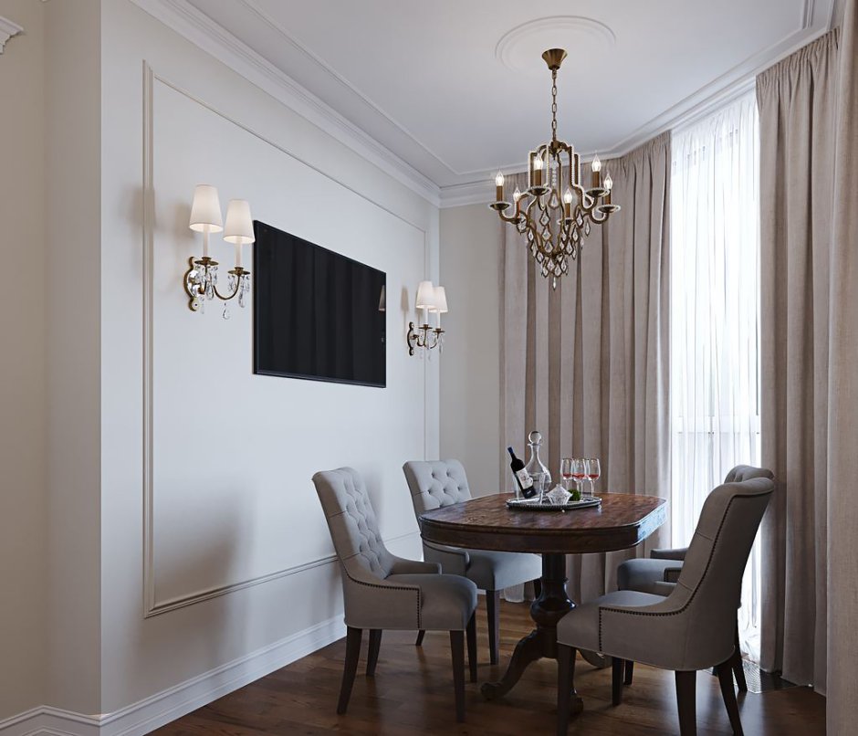 Картина на стене в интерьере кухни обеденная зона Неоклассика