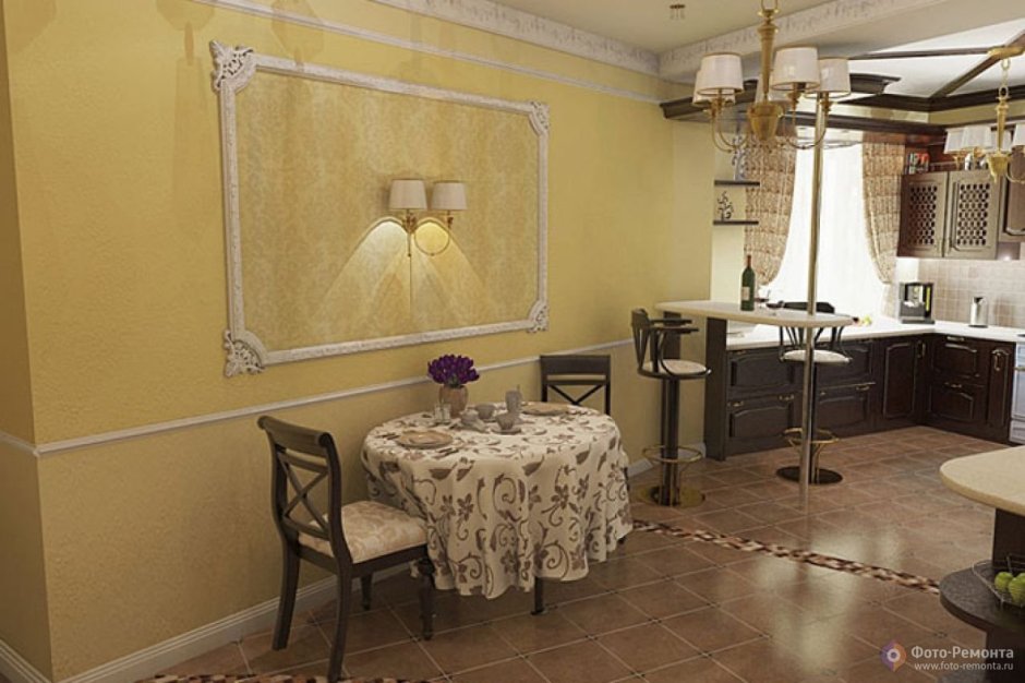 Молдинг на кухне на стене