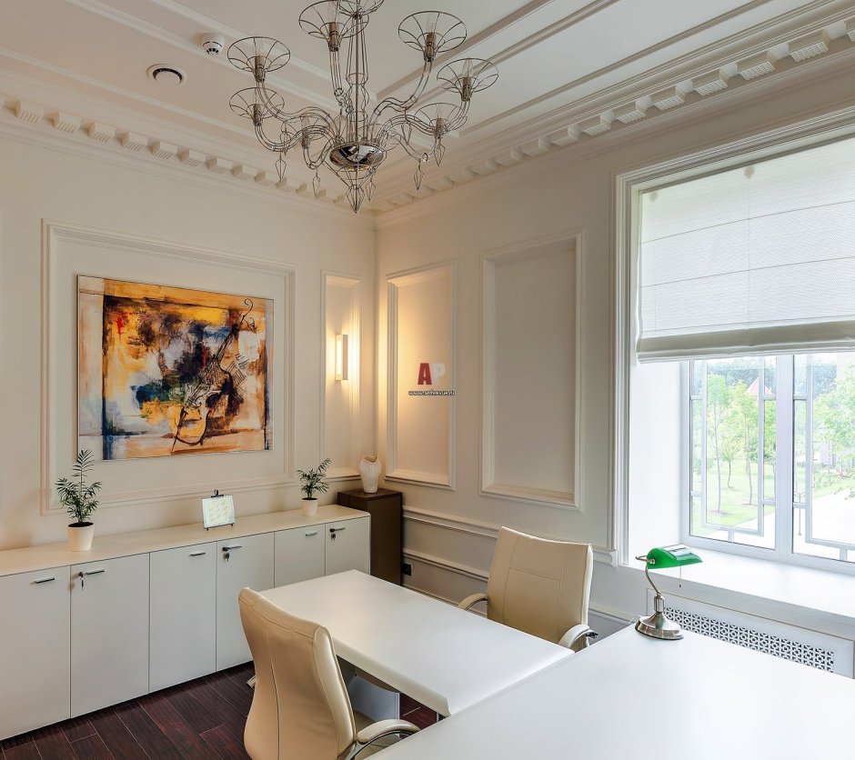 Молдинги в интерьере кухни гостиной