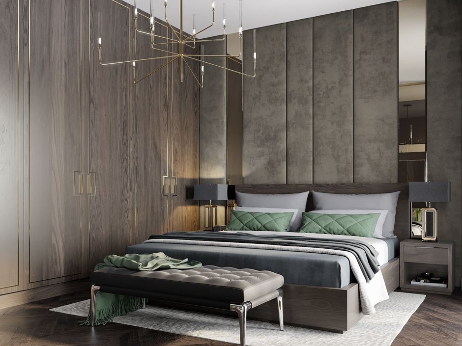 Стеновые панели для спальни с латунью