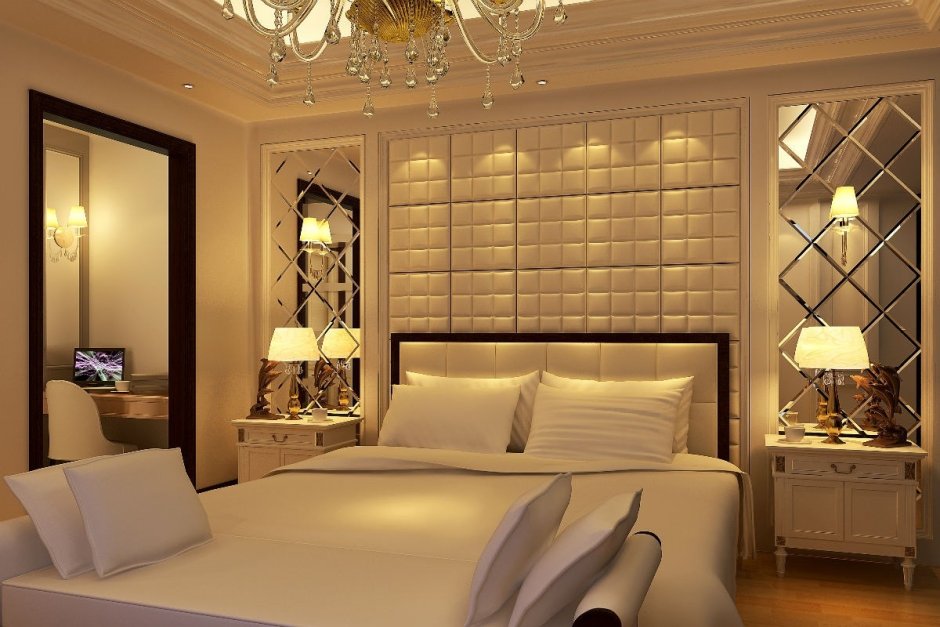 Зеркальные панели в спальне