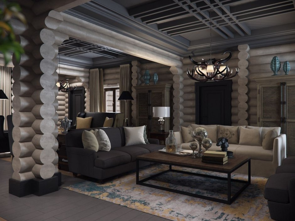 Интерьер сруба в современном стиле