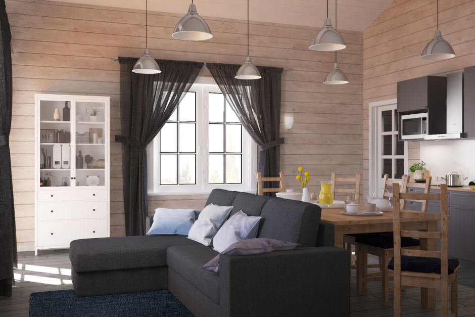 Интерьер в скандинавском стиле в деревянном доме
