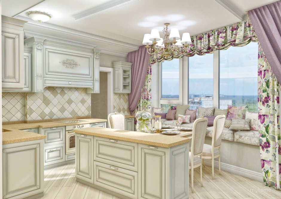 Кухня в фисташковых тонах в стиле Прованс