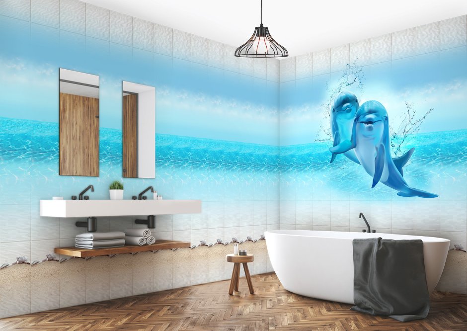 Панель стеновая ПВХ "Стелла" дельфины (980*480 мм)