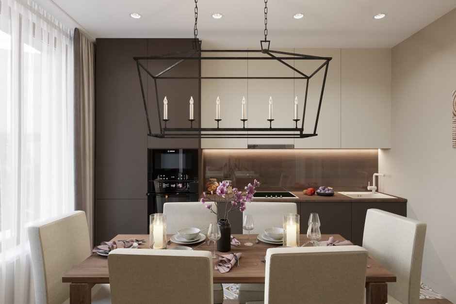 Светильники в стиле лофт над обеденным столом