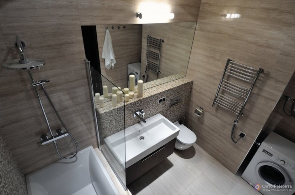 Совмещённая ванна с туалетом в современном стиле 3 кв