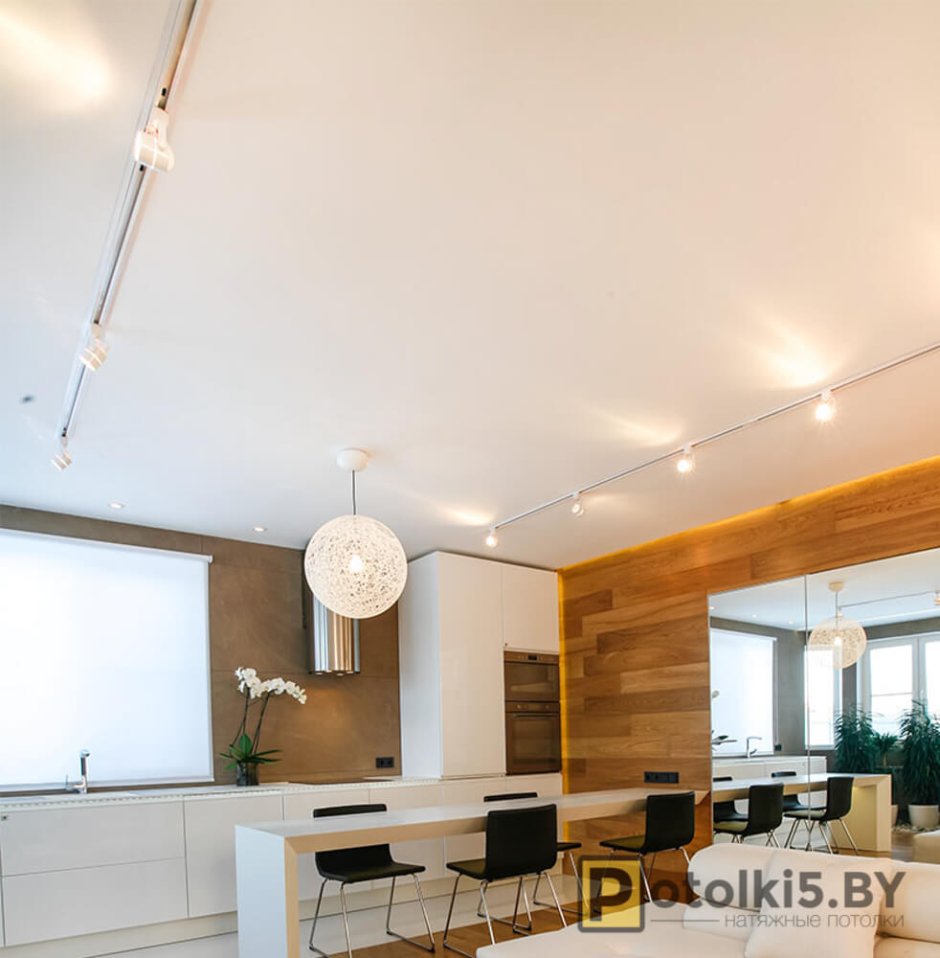 Потолок с трековыми светильниками