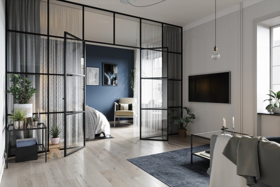 Стеклянная перегородка в комнату