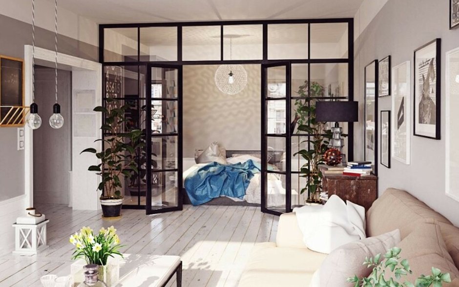 Спальня-гостиная с раздвижной перегородкой