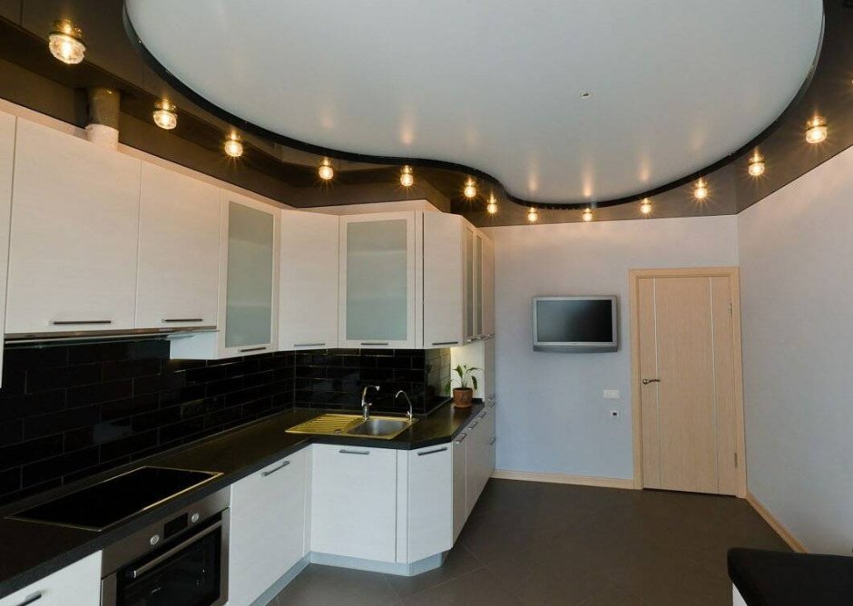 Потолки из гипсокартона с подсветкой для кухни