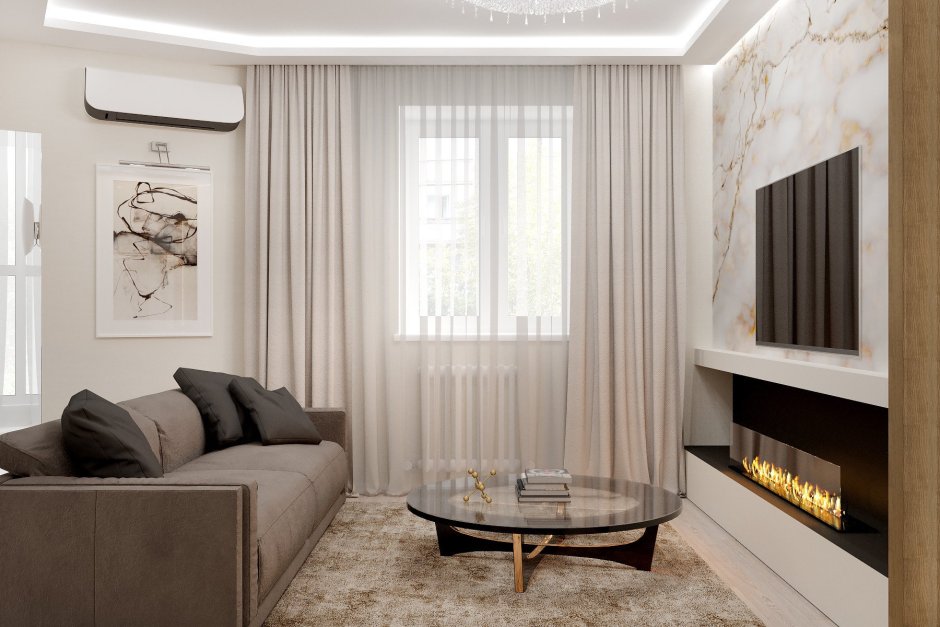 Гостиная с диваном цвета какао