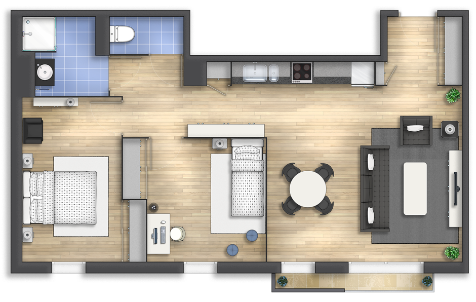 Планировка квартиры с мебелью вид сверху