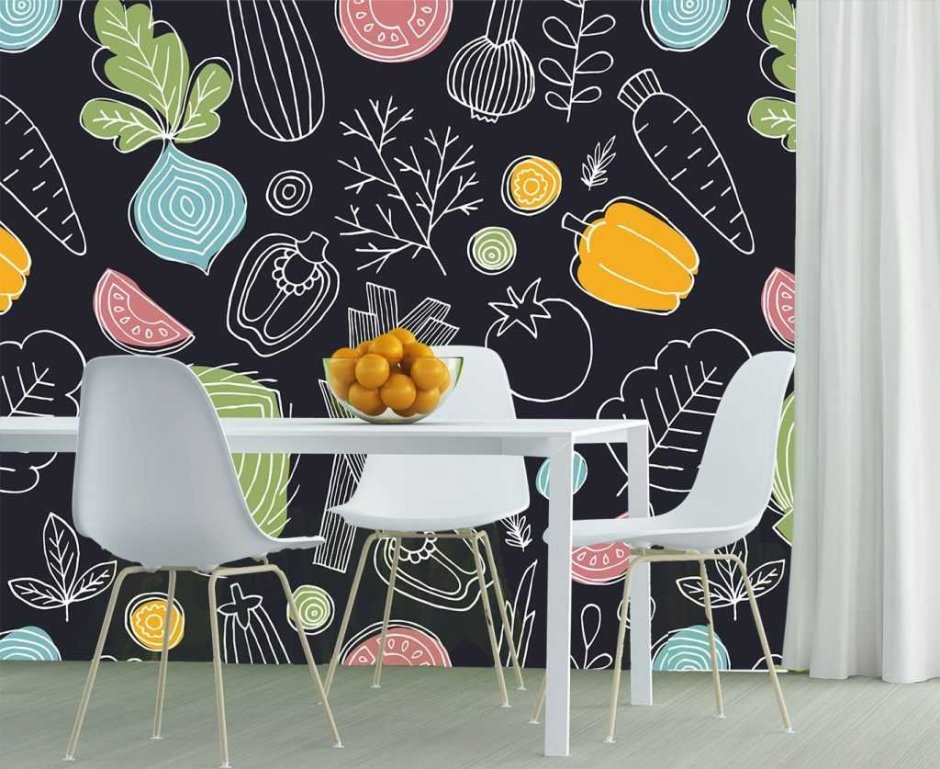 Яркие обои для кухни